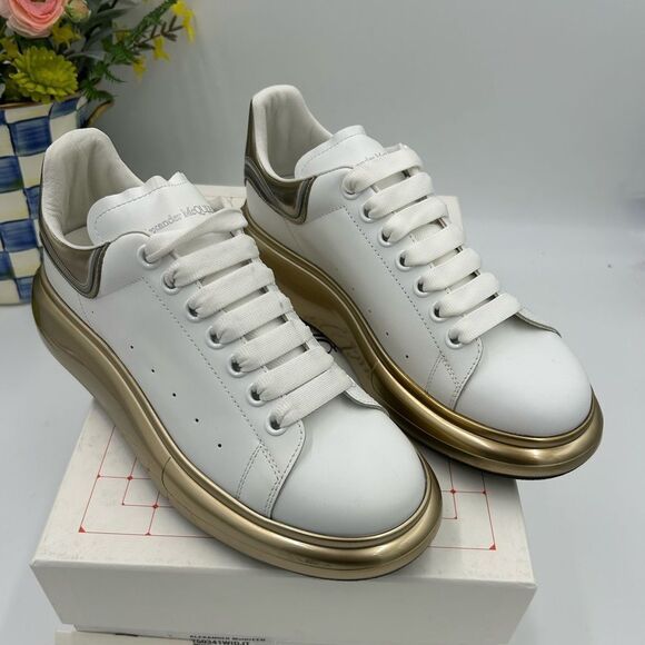 Men’s Alexander McQueen chunky white gold leather sneakers size 41 made in Italy - Picture 1 of 9